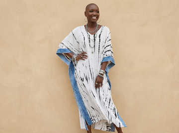 (PRE-ORDER) The Perfectly Imperfect Kaftan (White Tie-Dye / Denim Trim) (Copy)