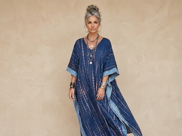 (PRE-ORDER) The Perfectly Imperfect Kaftan (Blue Tie-Dye / Denim Trim)
