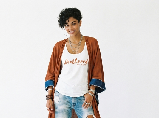 The Perfectly Imperfect Kimono - Rust w Denim Trim