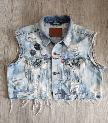 Distressed Cropped Denim Vest