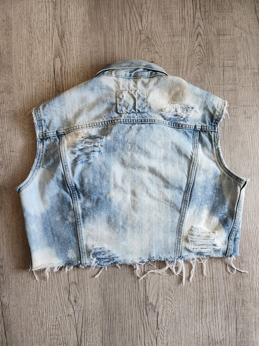 Distressed Cropped Denim Vest