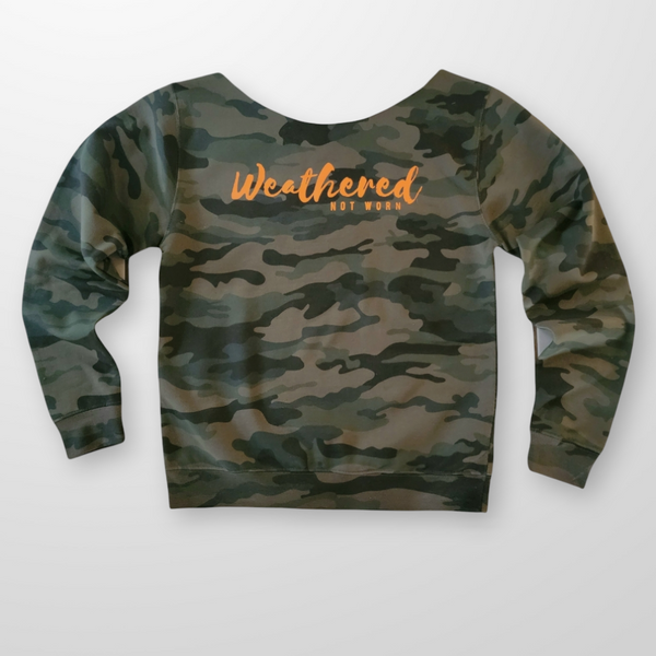 cold shoulder camo sweatshirt