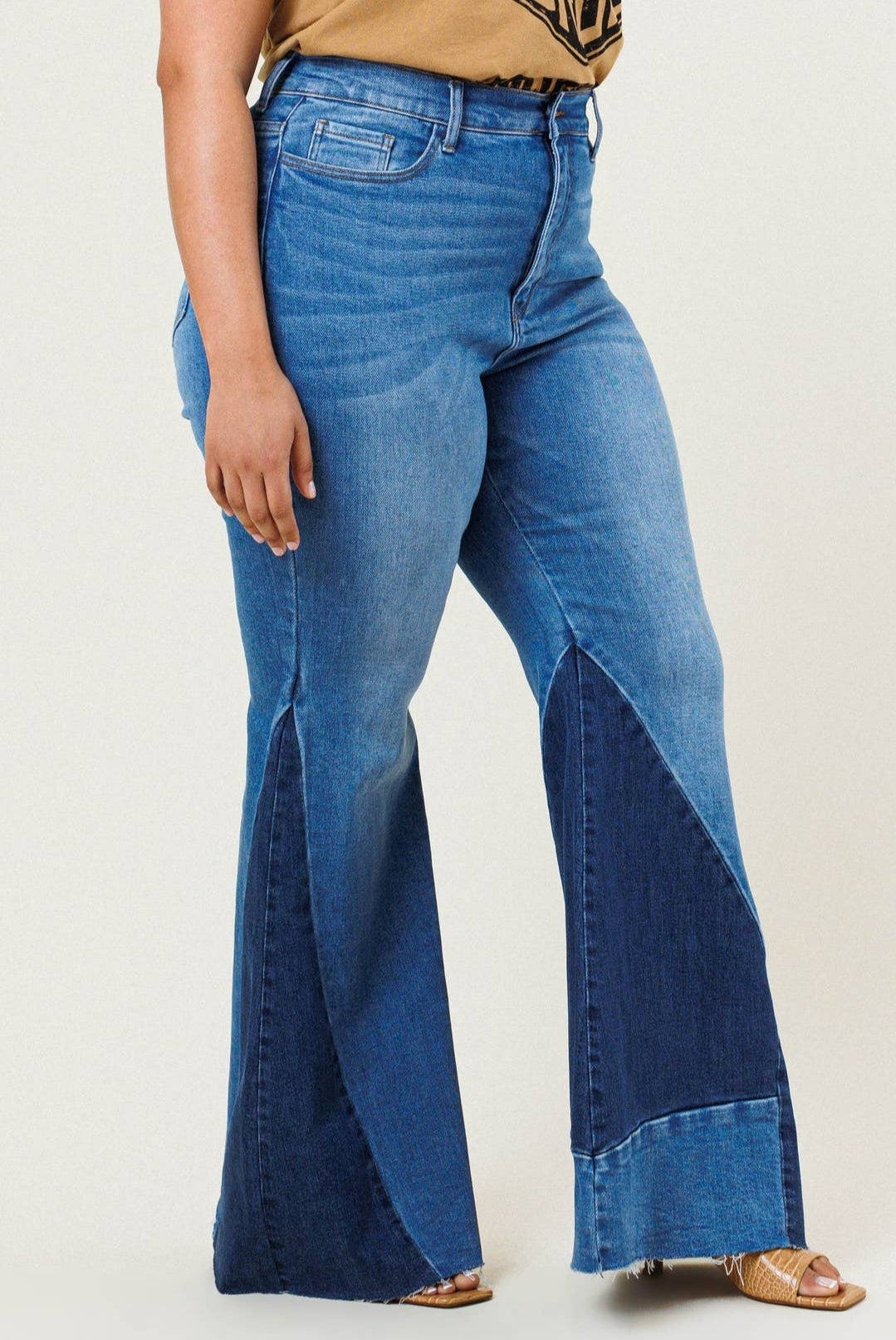 Color Block Flare Jeans for Curvy